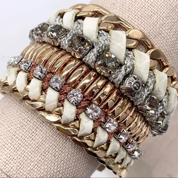 Henri Bendel Leather Crystal Snap Cuff Bracelet